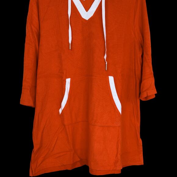 Cuddl Duds Sun Terry Hooded Tunic Spicy Orange Medium 3/4 Sleeve NWOT Pocket - Picture 12 of 13